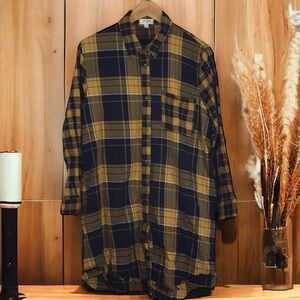 Umgee| Gold/Blue Flannel Shirt Dress Size Large